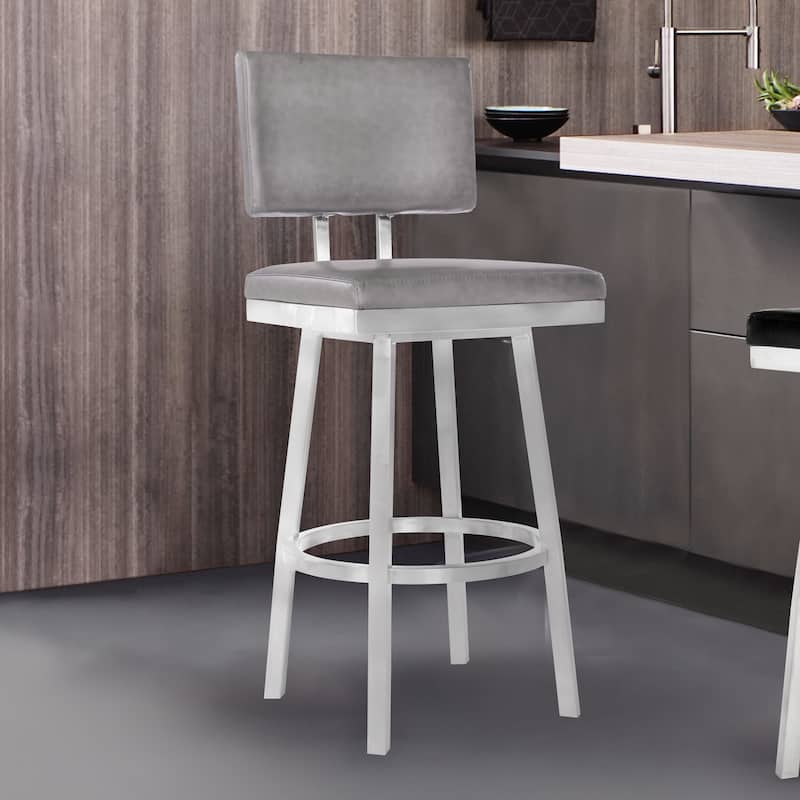 26" Modern Light Grey Counter Height Bar Chair with Swivel and Comfortable Upholstered Seat - 39.5”H x 19.5”W x 18.5"D