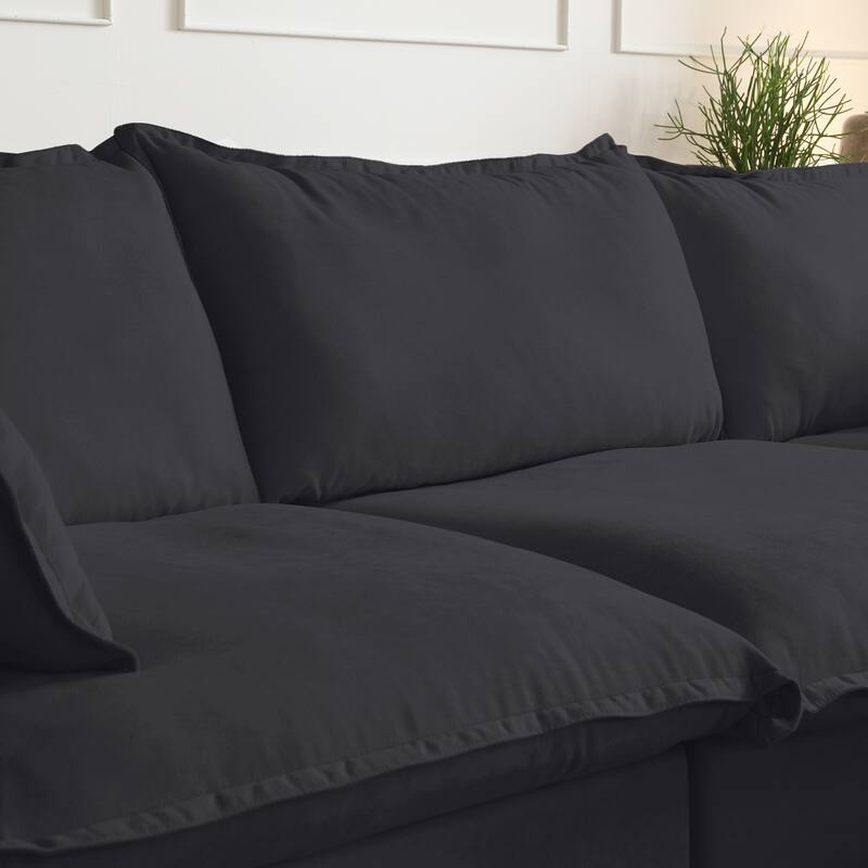 163" Wide Velvet Reversible Modular Sectional with Ottoman
