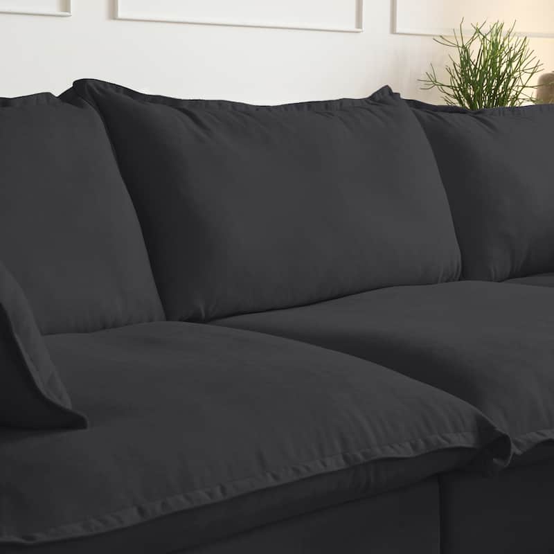 L-shaped Linen Upholstered Sectional Sofa with Ottoman for Living Room