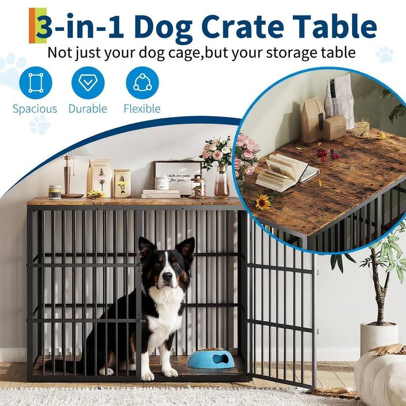 3-in-1 Wooden Dog Kennel, with 3 Lockable Doors, 48"