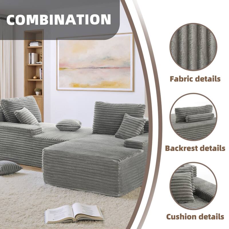 Oversized Upholstered Modular Sectional Chaise Lounge with Pillows