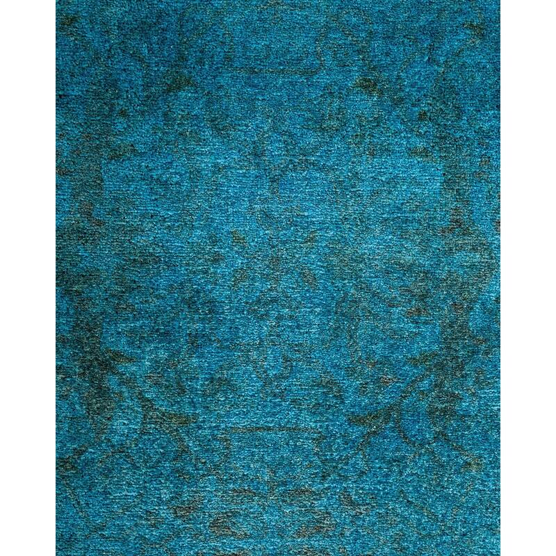Overton Hand Knotted Wool Vintage Inspired Modern Contemporary Overdyed Blue Runner Rug - 3' 0" x 19' 9"