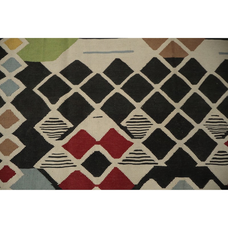 Hand Woven Oriental 100% Wool Carpet Southwestern Modern Multi-Colored Kilim Area Rug - 14' 2'' X 9' 8''