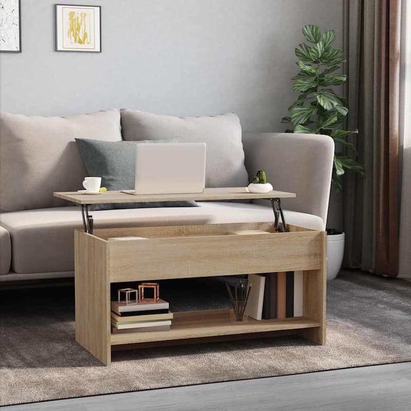 vidaXL Coffee Table Lift Top End Table Accent Side Sofa Table Engineered Wood - 40.2" x 19.7" x 20.7" - Sonoma oak