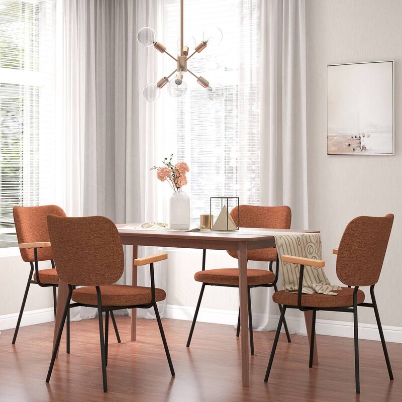 Gymax Set of 4 Fabric Kitchen Dining Chair Armchair Padded Modern