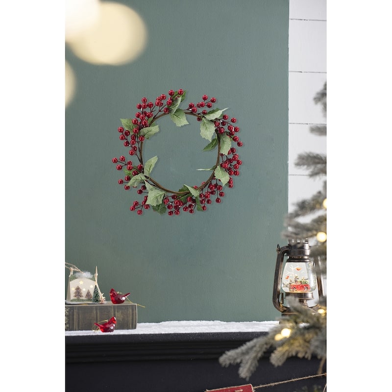 Anmytek Set of 3 13" Festive Red Berry & Holly Leaf Christmas Wreaths - Holiday Decor Accents