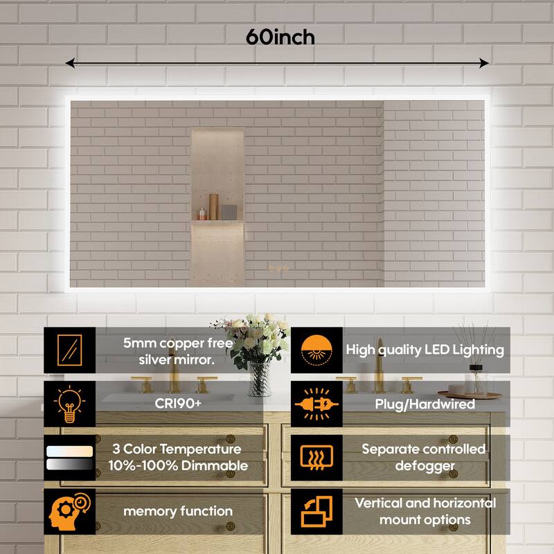 Modern Wall Mounted LED Bathroom Frontlit/Backlit Mirror With PMMA Diffuser
