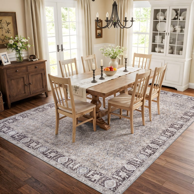 Beige Vintage Washable Rug - Low Pile, Subtle Pattern for Neutral Spaces