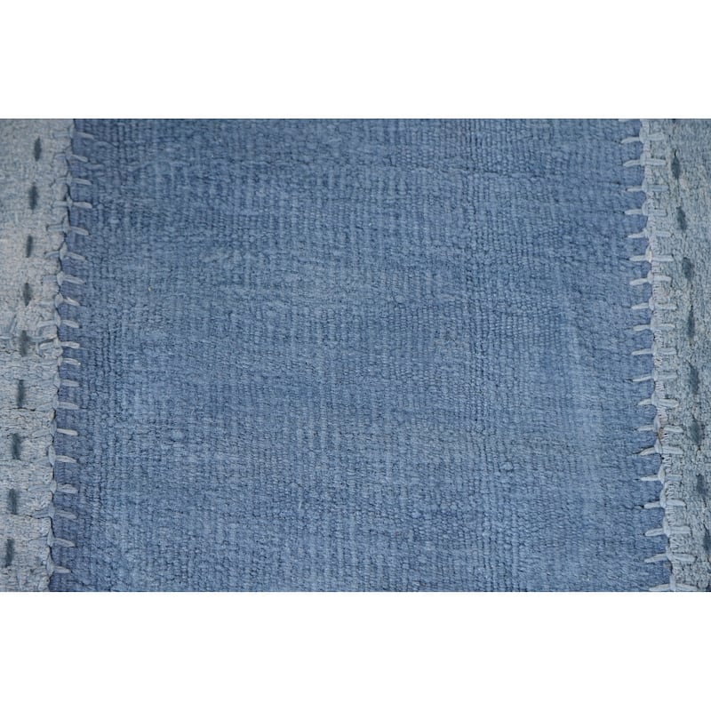 Blue Geometric Kilim Turkish Area Rug Hand-Woven Silk Carpet - 9'10"x 12'11"