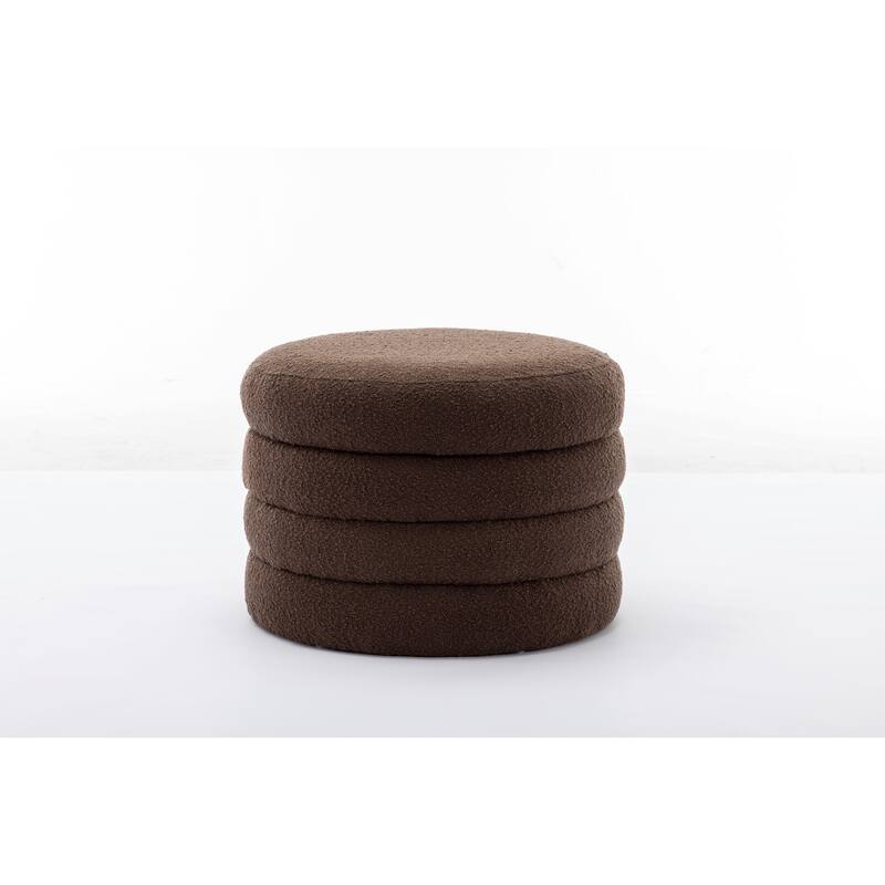 Boucle Fabric Storage Ottoman Footstool with Wooden Shelving