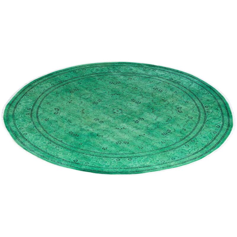 Fine Vibrance One-of-a-Kind Hand-Knotted Area Rug - Green, 8' 1" x 8' 1" - 8' 1" x 8' 1"