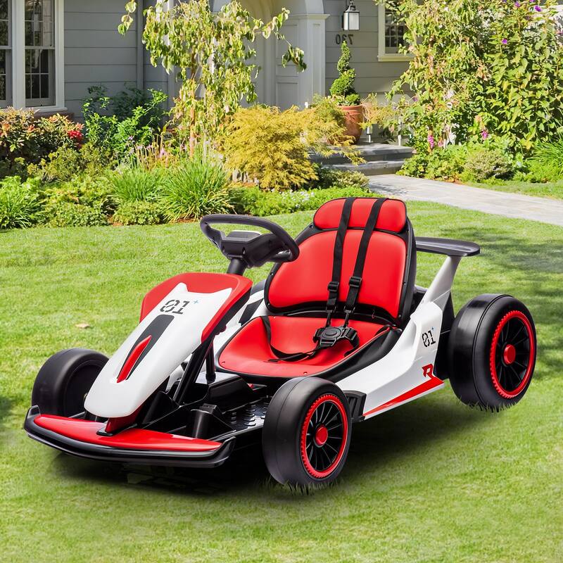 EROMMY 12V 7AH Battery Powered Kids Go Kart with Slow Start Function, with Two Motors Two Speed and Foot Pedal