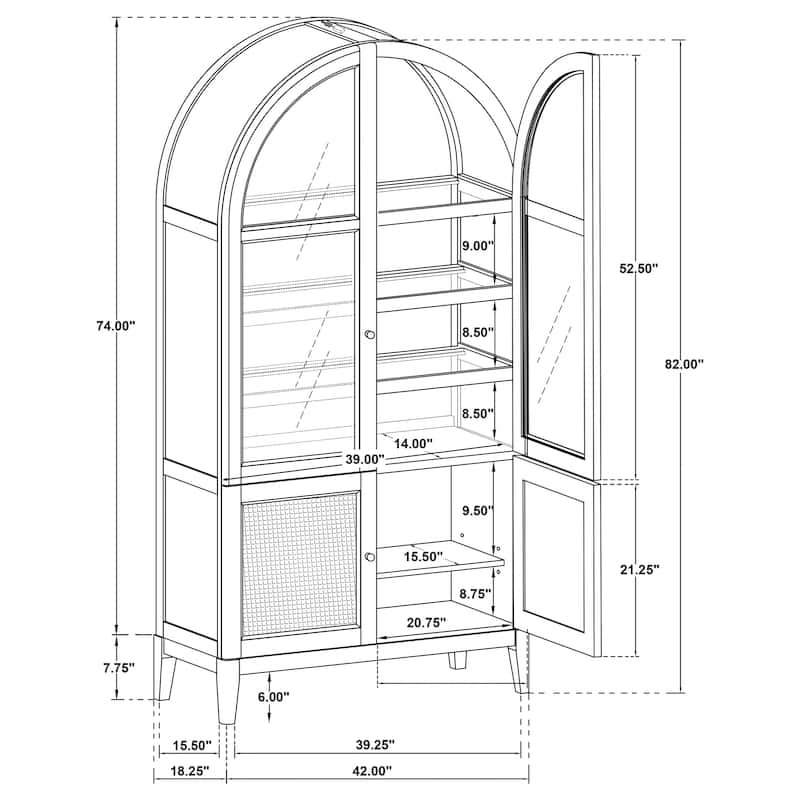 Kailani 4-Door Cane Dining Vitrine Display Cabinet Beige Oak - N/A