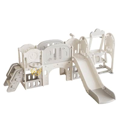 Toddler Activity Center Slide for Kids Indoor Outdoor Playground with Climbing Swing Basketball Telescope and Exploration Toys
