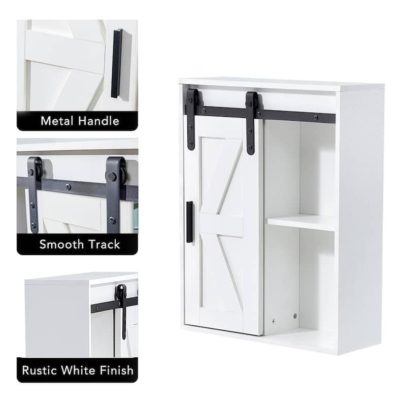 Rustic Wooden Wall Mounted Storage Cabinet with Sliding Barn Door - 27.6"H