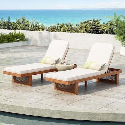 Christopher Knight Home - Alarice Acacia Wood Reclining Outdoor Lounge Chair with PE Rattan Accents and Plush Cushion