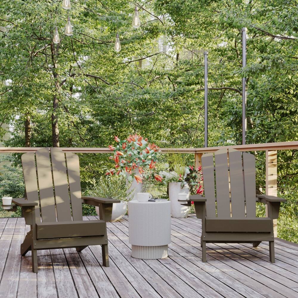 Set of 2 Commercial All-Weather Adirondack Chairs with Cupholders