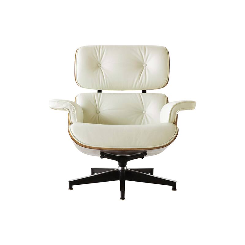 Mid Century Modern Leather Lounge Chair Armchair Recliner - Walnut/Beige