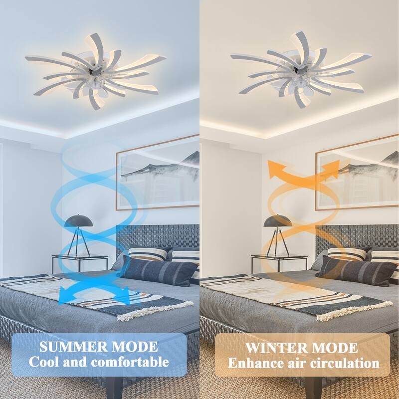 Cusp Barn 30-In Modern Ceiling Fan with Lights and APP Control, Dimmable LED Lighting Fixture, 6 Speeds Hanging Lamp for Bedroom