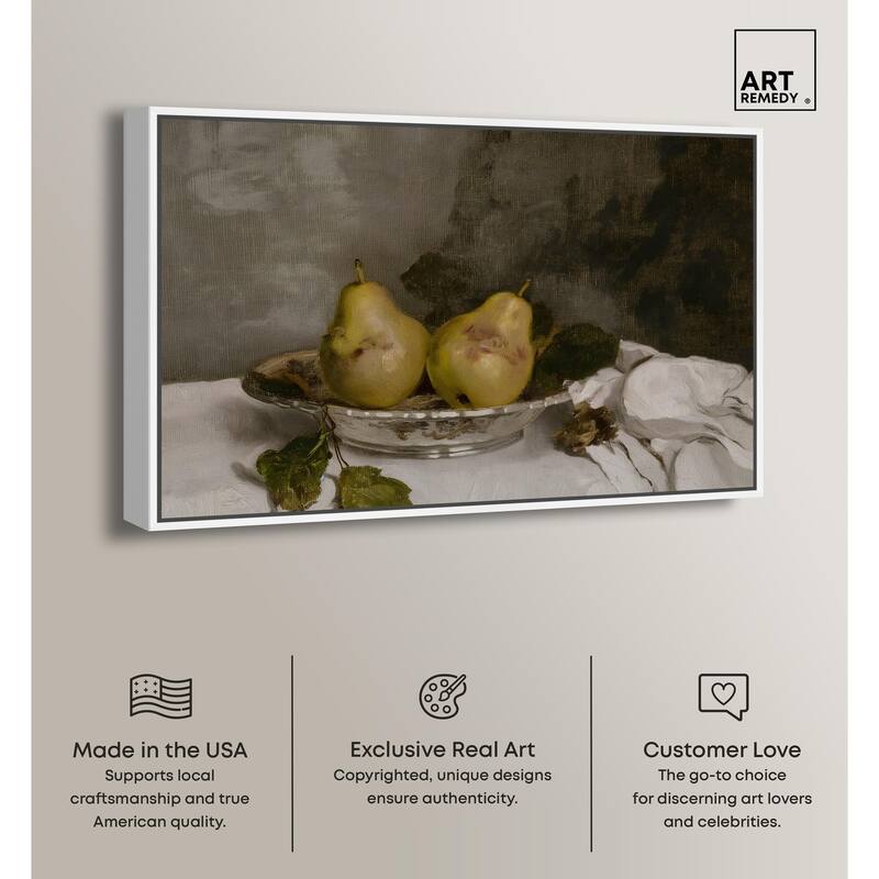 Two Pears in a Silver Bowl Canvas by Art Remedy