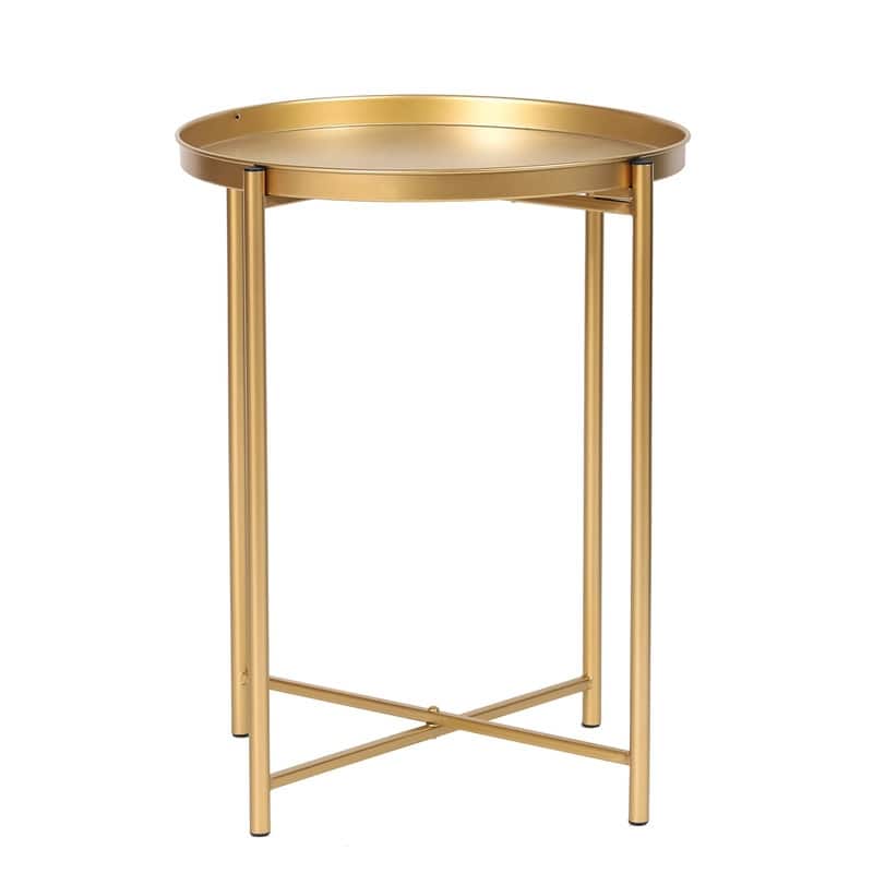 Adeco Gold End Table Metal Waterproof Snack Beside Table Accent Coffee Table - 16.9""(D)x 16.9""(W)x 20.5""(H)