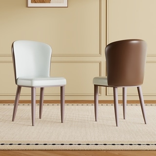 Two-color Modern Dining Chair Set of 2 Leather Accent Side Chair Curved ...