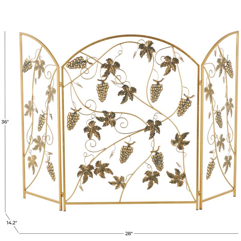Metal Fruit Foldable 3 Panel Fireplace Screen with Leaf Accents - Gold - Roche River Decor