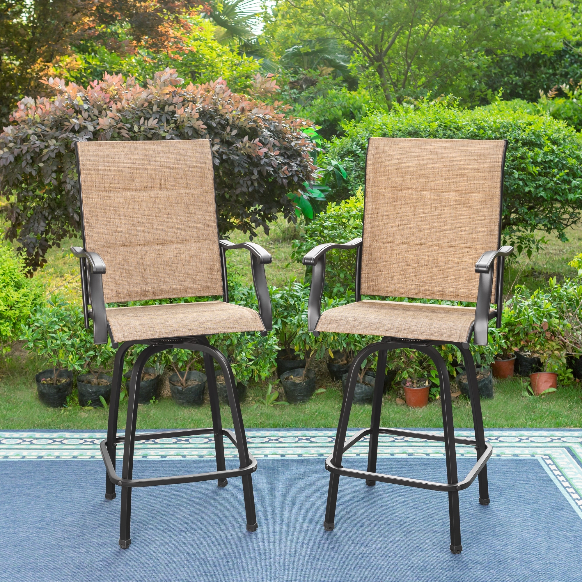 MAISON ARTS Padded Sling Swivel Bar Stools (Set of 2)