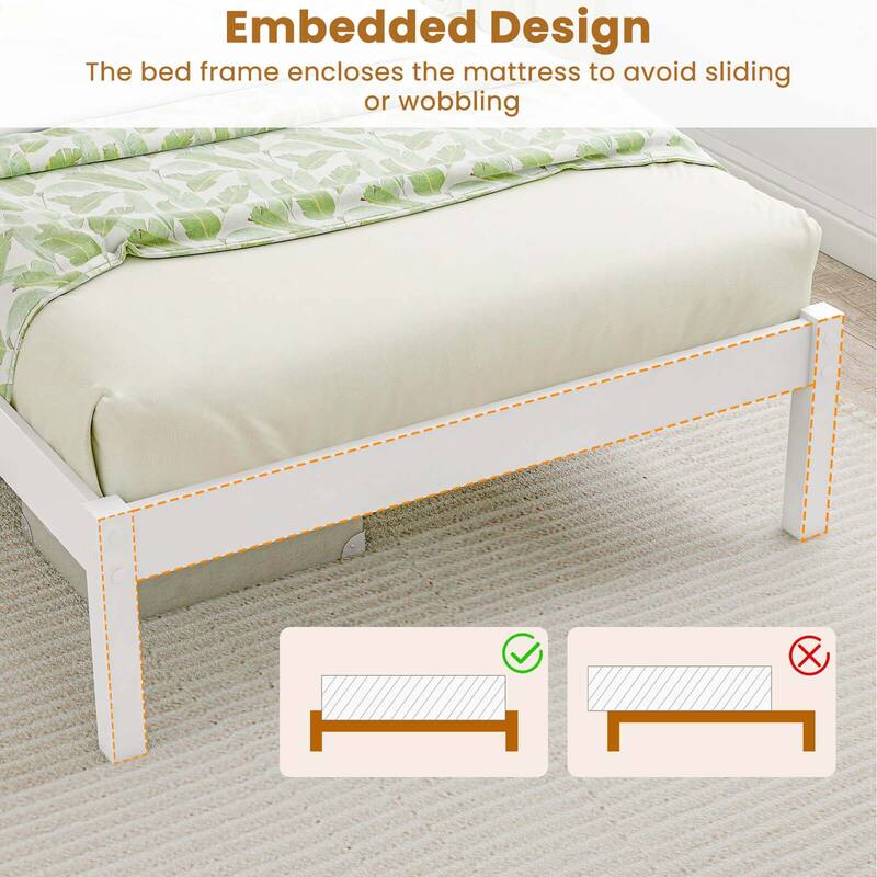 Costway Twin/Full/Queen Wooden Platform Bed with 12 Slats Headboard &