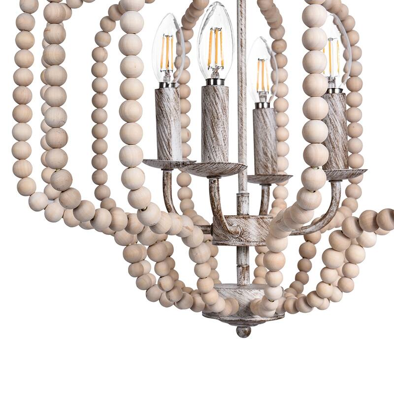 OYIPRO 4-Light Farmhouse Geometric Chandelier with Wood Beads