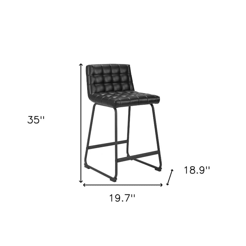 HomeRoots Set of Two 26" Black Faux Leather and Steel Counter Height Bar Chairs