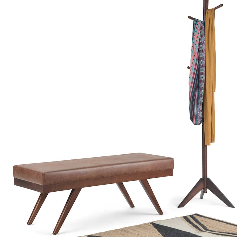 WYNDENHALL Nadine 48 inch Wide Mid Century Modern Rectangle Ottoman Bench - Distressed Umber Brown