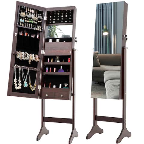 Merax Jewelry Armoire Cabinet Mirrored Lockable Organizer with LED Lights