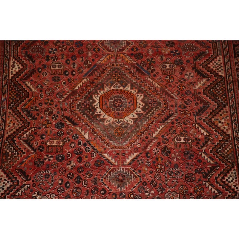 Tribal Qashqai Persian Vintage Area Rug Hand-Knotted Wool Carpet - 5'4"x 8'8"