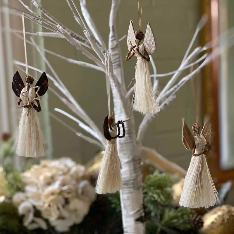 Handmade Sisal Angel Ornaments, Set of 4