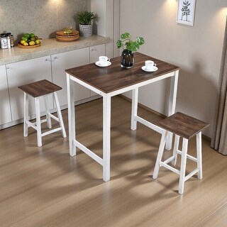 3-Piece Counter Height Dining Set with Rustic Dark Oak Table & 2 Stools ...
