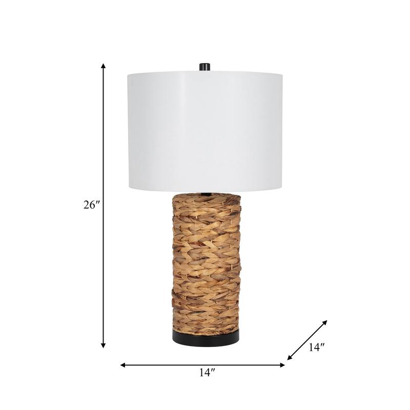 Sagebrook Home Coastal Neutral Seagrass 26" Pillar Table Lamp, Natural Linen Shade, Metal Accents - 14" x 14" x 26"