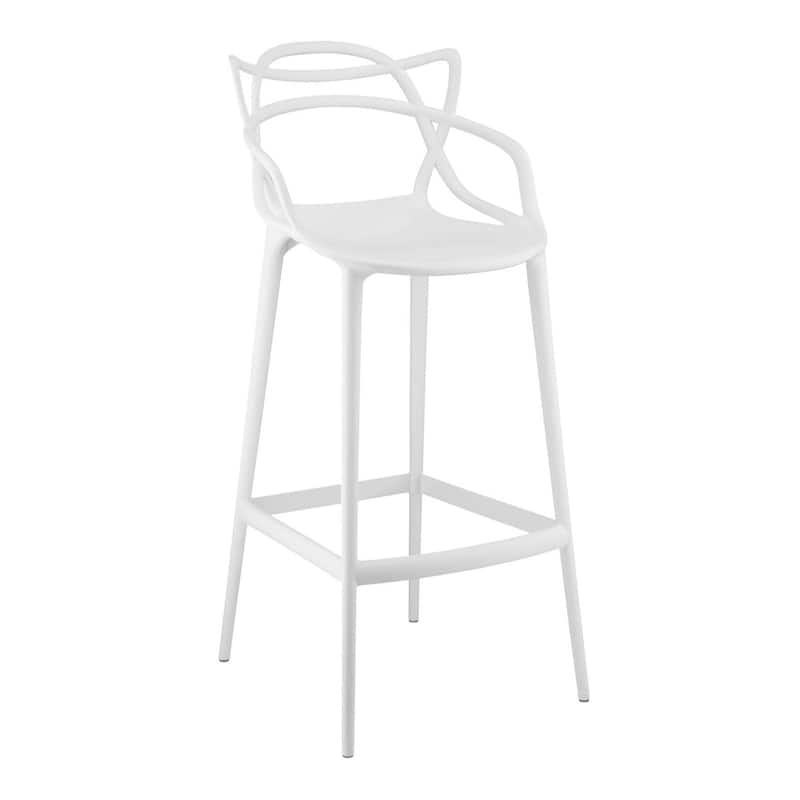 Plastic Full Back Bar Height Chair with Arms, Footrest and Stackable Design - 21” x 19.5” x 43” (D x W x H) - White