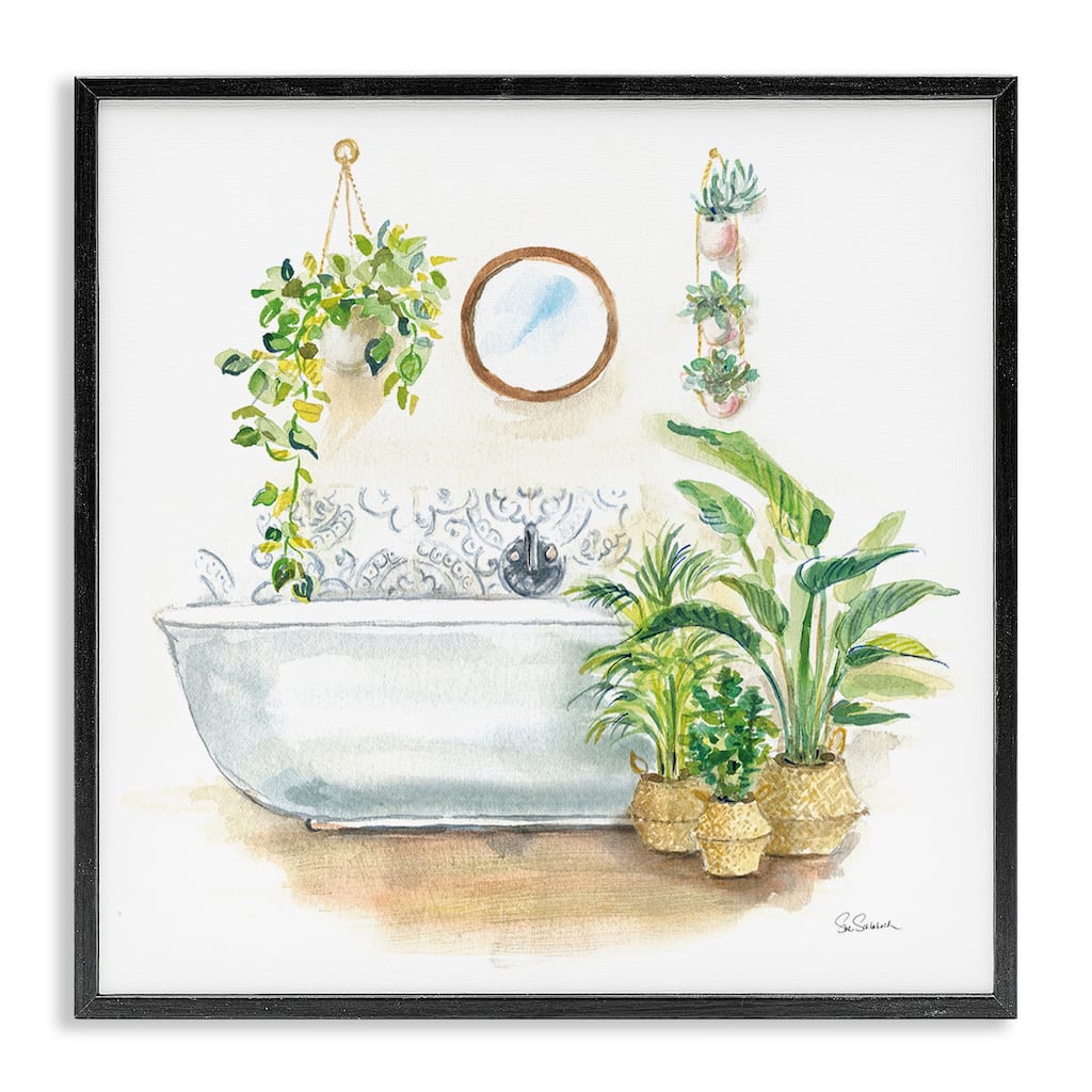 Stupell Serene Bathroom Interior with Greenery Plants Painting Framed Wall Art