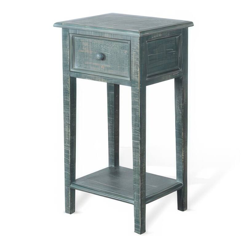 13 in. Green Rectangle Wood End Table with Storage Drawer for Convenience