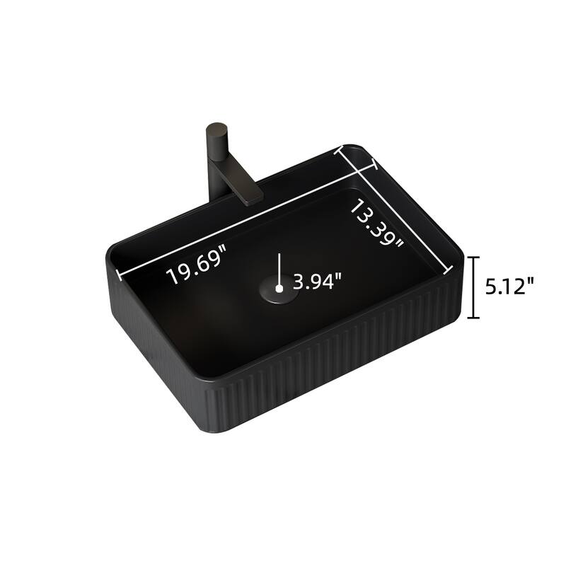 20" Bathroom Sink, Rectangular Striped Vessel Ceramic Basin without Faucet, NO Cabinet