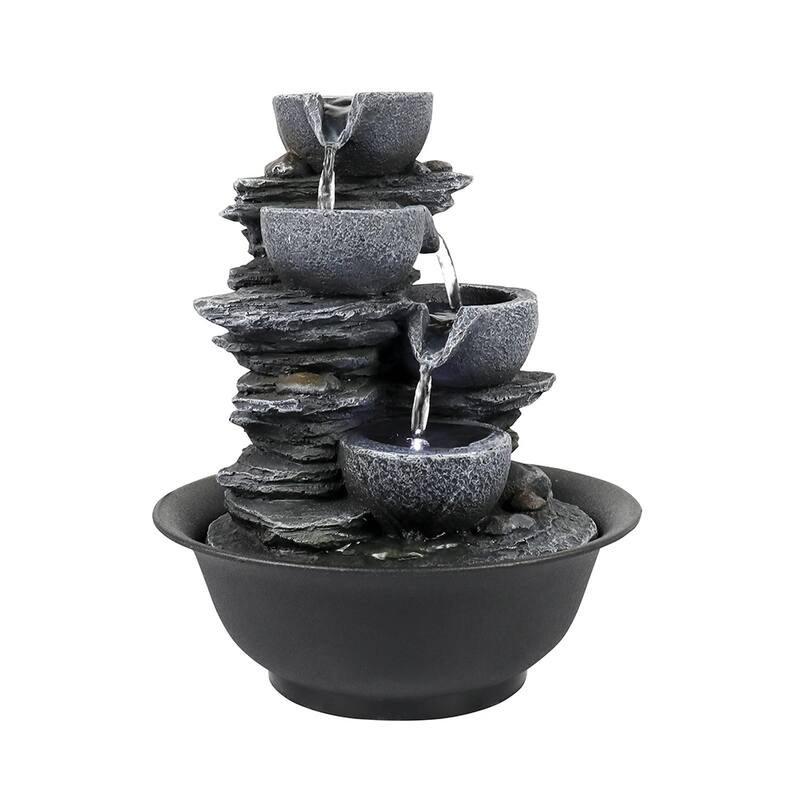 10.6-Inch H 4-Tier Bowls Cascading Tabletop Fountain with LED Light