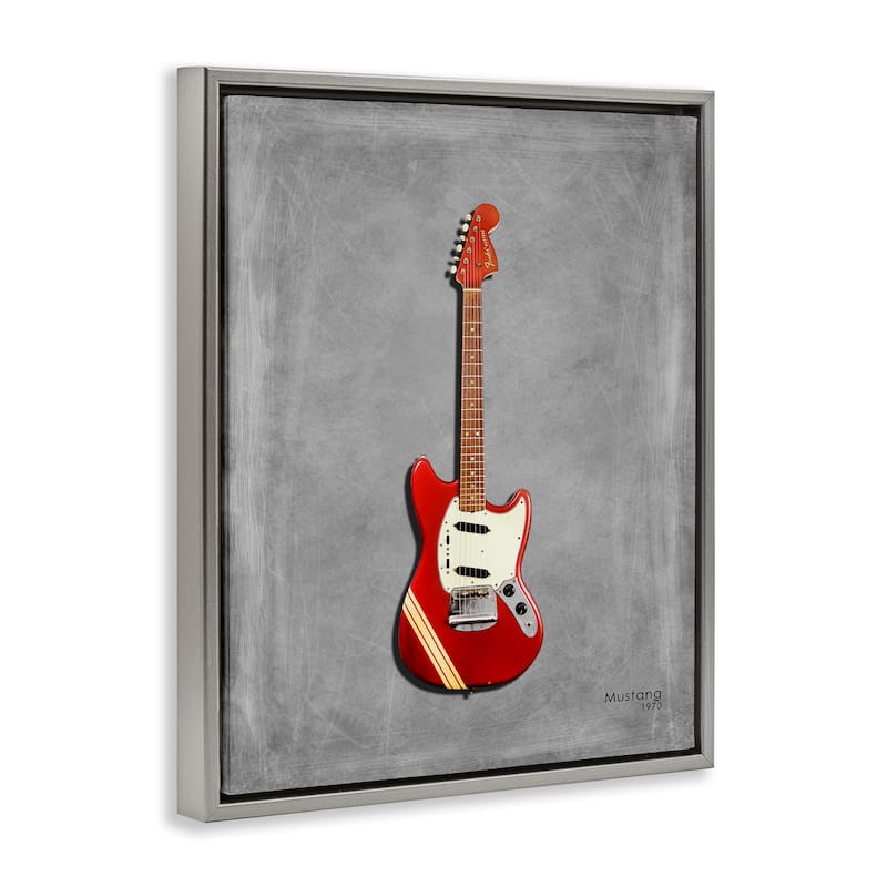 Stupell Red Guitar on Grey Framed Floater Canvas Wall Art Design By Mark Rogan