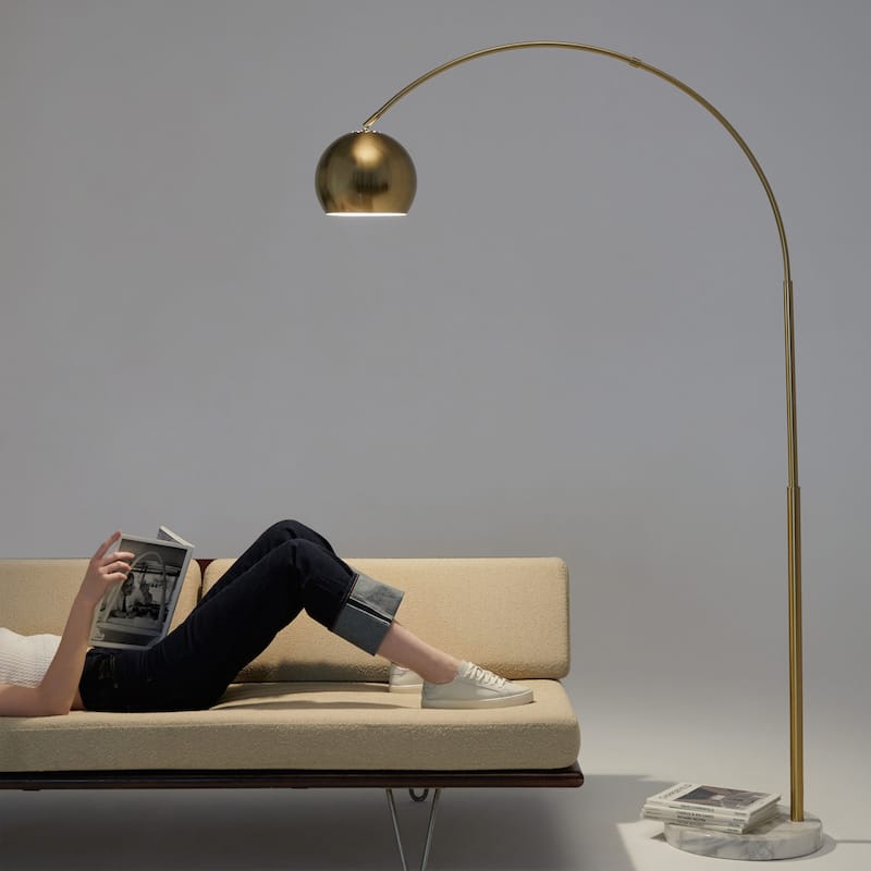 Brightech Olivia 75 in. Industrial Adjustable LED Arc Floor Lamp with Brass Metal Bowl Shade