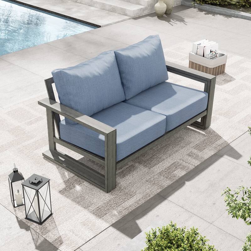 PureScape Hand-Painted Aluminum Outdoor Loveseat with Sunbrella Gray Cushions