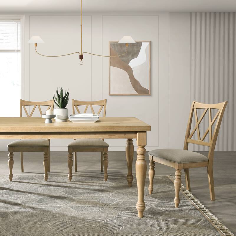 Roundhill Furniture Verta 5-Piece Dining Set, Dining Table with 4 Cross Back Dining Chairs, Light Oak Finish