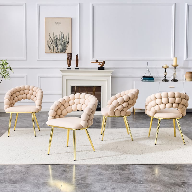 Puffy Bubble Chair Ball Chain Chair Velvet Dining Chairs with Gold Plated Legs, Modern Accent Chairs