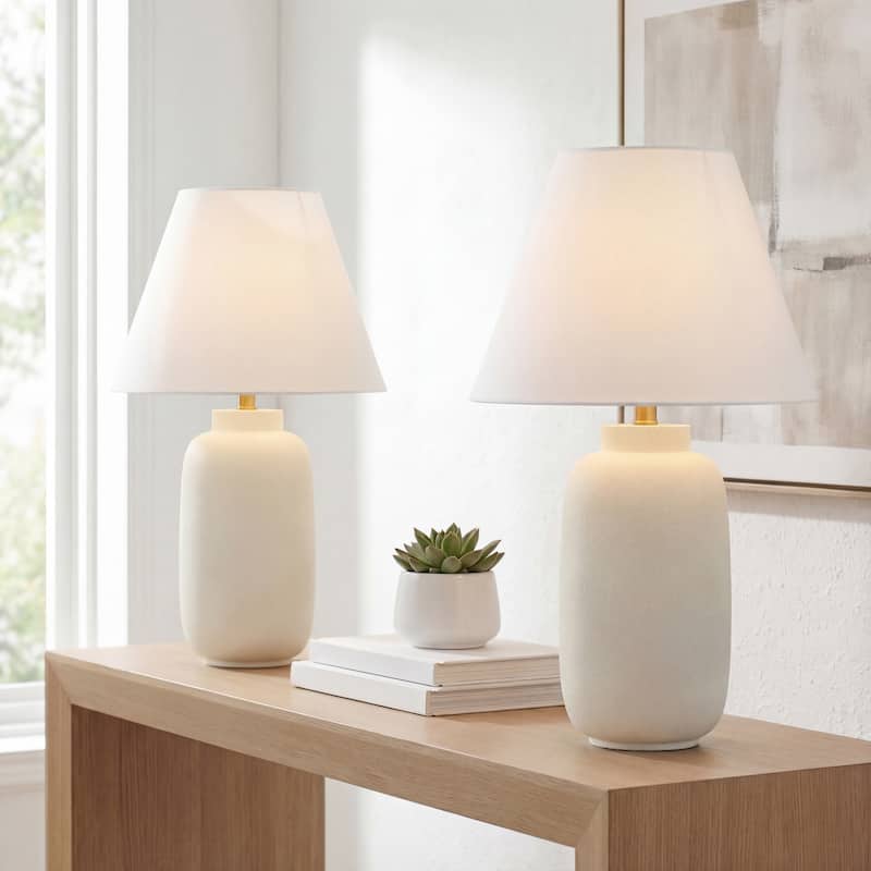 Elinore 24.5" Scandinavian Resin/Iron Ginger Jar LED Table Lamp (Set of 2), by JONATHAN Y - Matte Cream