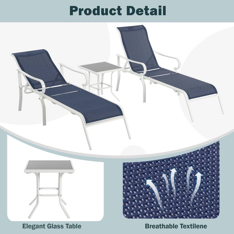 Outdoor 5 Adjustable Chaise Lounge Set with Side Table and Pool Lounge Chairs