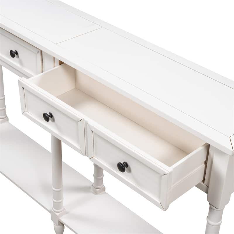 Solid Wooden Console Sofa Table, With 2 Drawers, Bottom Storage Shelves, Easy Assembly, Farmhouse Console Sofa Table